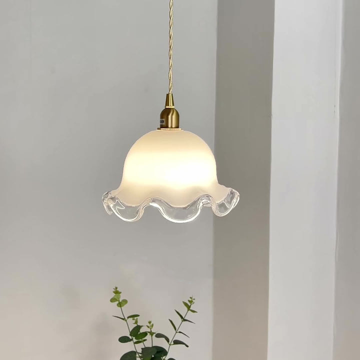 Pantalla de Vidrio de Flor Tradicional Francesa de Latón Lámpara Colgante de 1 Luz para Sala de Estar 