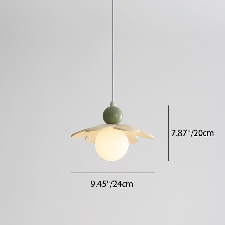 Contemporary Creative Petal Orb Iron Resin Frame Glass Shade 1-Light Pendant Light For Bedroom