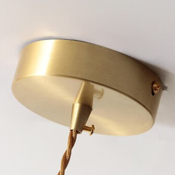 Traditional Vintage Round Pod Glass Shade Full Copper Wood 1-Light Pendant Light For Living Room