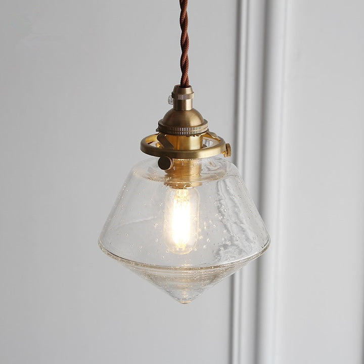 Contemporary Nordic Round Tapered Glass Shade Brass 1-Light Pendant Light For Living Room