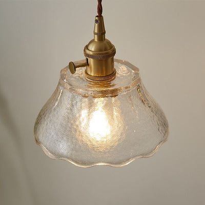 Contemporary Nordic Round Trapezoidal Wavy Edge Glass Shade Brass 1-Light Pendant Light For Living Room