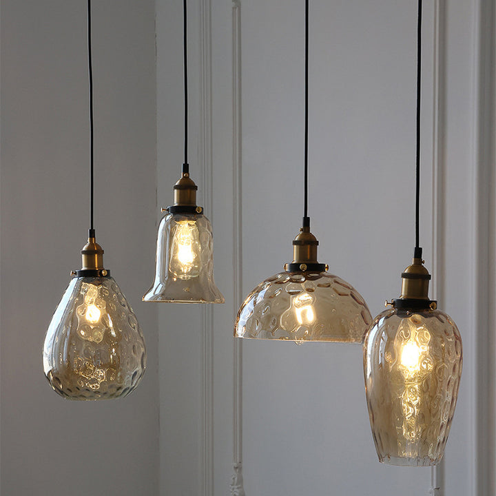 Lámpara colgante contemporánea industrial redonda de vidrio en forma de lágrima de hierro aluminio de 1 luz para sala de estar 