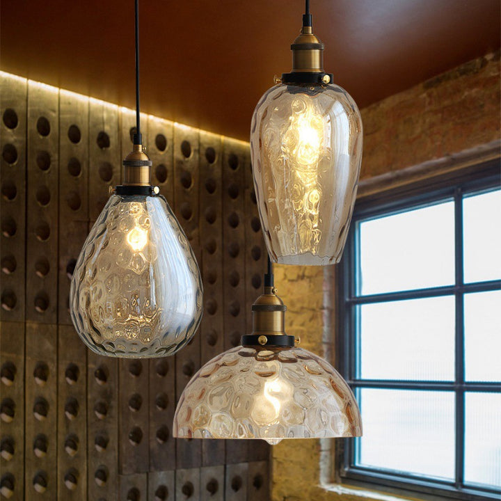 Lámpara colgante contemporánea industrial redonda de vidrio en forma de lágrima de hierro aluminio de 1 luz para sala de estar 