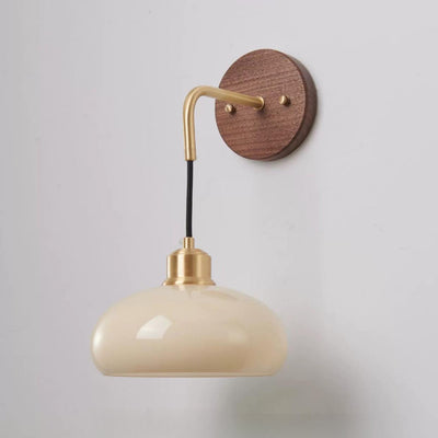 Applique murale 1 lumière en bois massif et fer avec abat-jour rond en verre orbe chinois traditionnel pour chambre à coucher 
