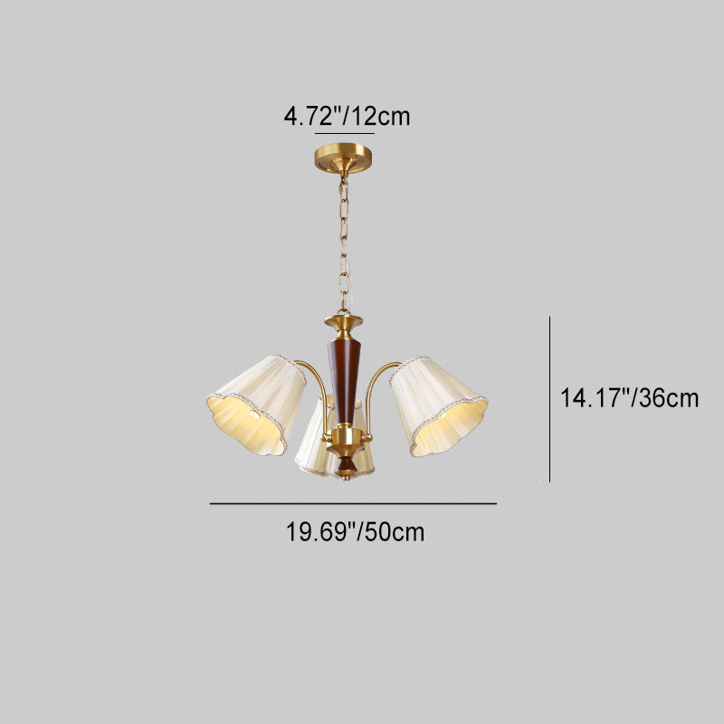 Traditioneller französischer Zweig gebogener Stab floraler Streifen Stoffschirm Kupfer Holz Eisenrahmen 3/6/8 Licht Kronleuchter für Wohnzimmer 