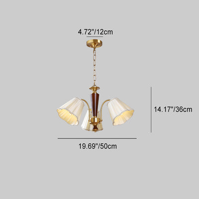 Lámpara de araña de 3/6/8 luces con pantalla de tela a rayas florales, varilla curva de rama francesa tradicional de cobre, madera y hierro para sala de estar 