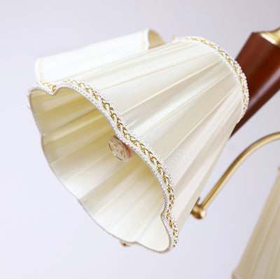 Lámpara de araña de 3/6/8 luces con pantalla de tela a rayas florales, varilla curva de rama francesa tradicional de cobre, madera y hierro para sala de estar 