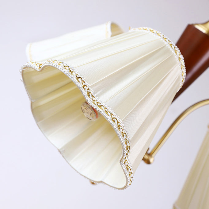 Lámpara de araña de 3/6/8 luces con pantalla de tela a rayas florales, varilla curva de rama francesa tradicional de cobre, madera y hierro para sala de estar 