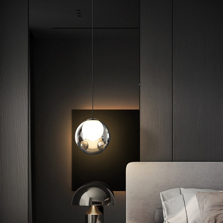 Lustre LED en verre avec matériel concave globe minimaliste moderne pour chambre 
