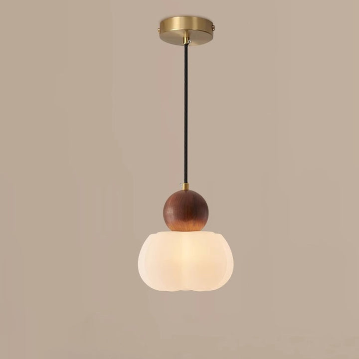 Lustre suspendu à 1 lumière avec abat-jour en plastique, cuivre, bois, globe citrouille fleur traditionnelle japonaise pour salon 