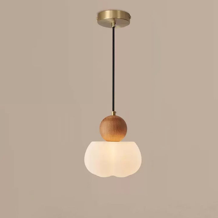 Lustre suspendu à 1 lumière avec abat-jour en plastique, cuivre, bois, globe citrouille fleur traditionnelle japonaise pour salon 