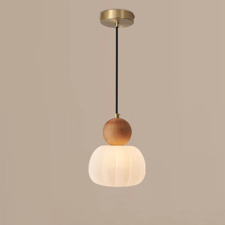 Lustre suspendu à 1 lumière avec abat-jour en plastique, cuivre, bois, globe citrouille fleur traditionnelle japonaise pour salon 