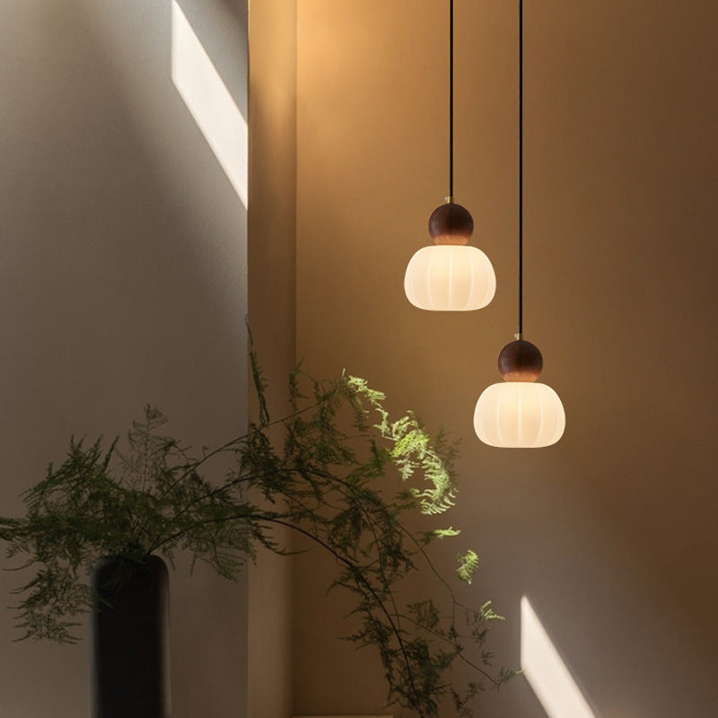 Lustre suspendu à 1 lumière avec abat-jour en plastique, cuivre, bois, globe citrouille fleur traditionnelle japonaise pour salon 