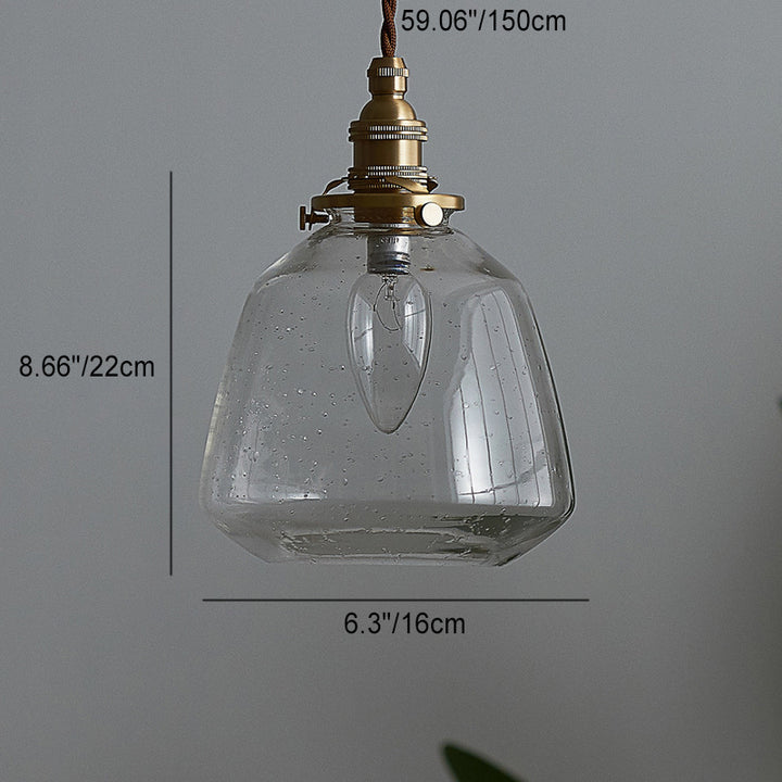 Traditional Vintage Round Cup Shape Bubble Glass Shade Brass 1-Light Pendant Light For Living Room