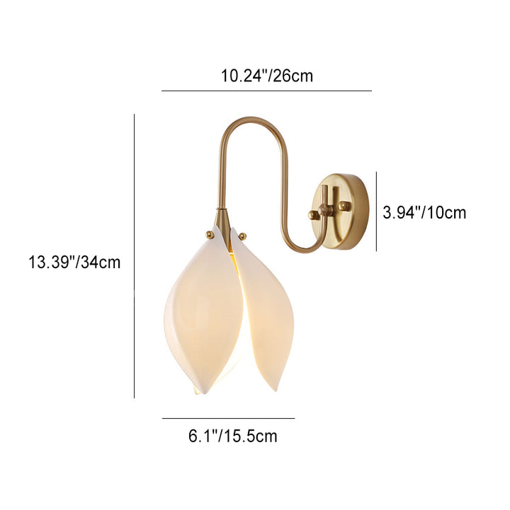 Applique murale 1 lumière avec abat-jour en céramique en forme de pétale de fleur rétro contemporain, cadre en fer, pour salon 