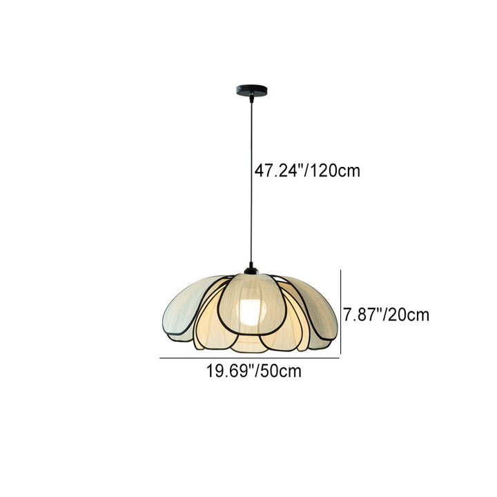 Lustre suspendu en fibre botanique à pétales traditionnels français en fer à 1 lumière pour salon 