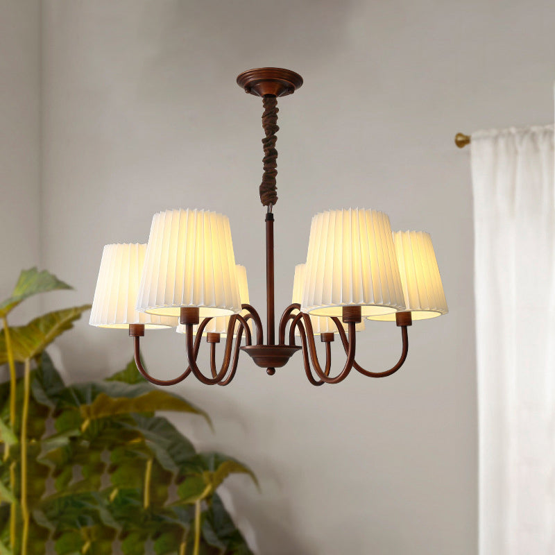 Traditional Rustic Branch Curved Rod Candelabra Cylinder Fabric Shade Iron Frame 3/6/8/10 Light Chandelier For Living Room