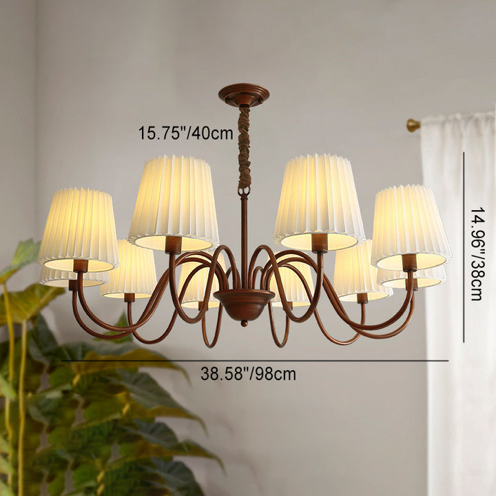 Traditional Rustic Branch Curved Rod Candelabra Cylinder Fabric Shade Iron Frame 3/6/8/10 Light Chandelier For Living Room