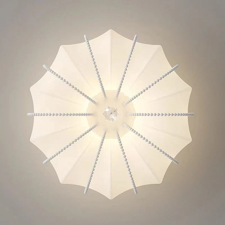 Modern Minimalist Round Cloud Shape Faux Pearl Chain Iron PE Shade LED Flush Mount Ceiling Light For Bedroom