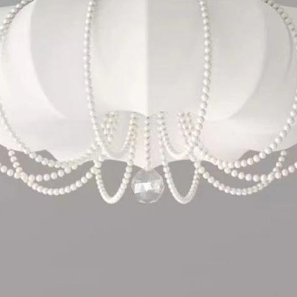 Luz de techo LED de montaje empotrado con forma de nube redonda minimalista moderna, cadena de perla sintética, pantalla de PE de hierro para dormitorio 