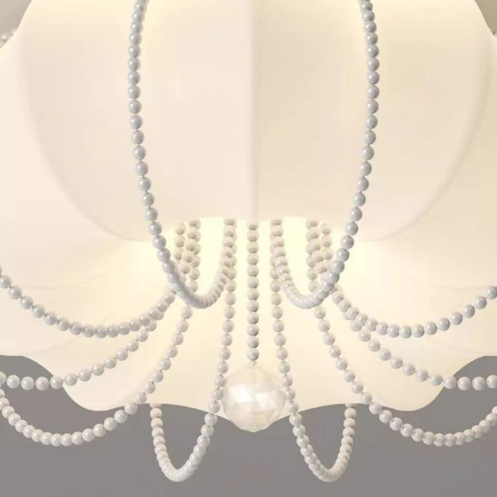 Modern Minimalist Round Cloud Shape Faux Pearl Chain Iron PE Shade LED Flush Mount Ceiling Light For Bedroom
