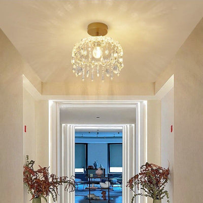 Moderner minimalistischer runder Tropfenkristall-Eisenrahmen-Glasschirm 1-Licht-Deckenleuchte für das Wohnzimmer 