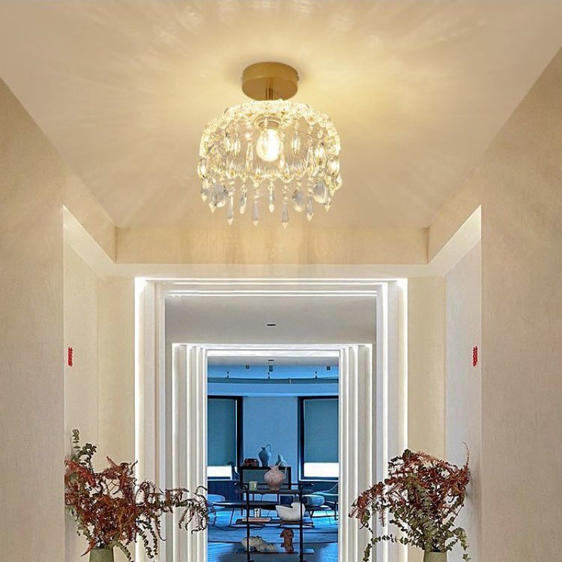 Moderner minimalistischer runder Tropfenkristall-Eisenrahmen-Glasschirm 1-Licht-Deckenleuchte für das Wohnzimmer 