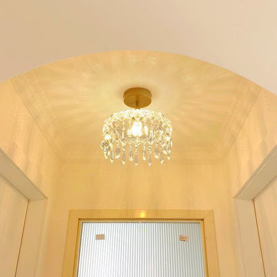 Moderner minimalistischer runder Tropfenkristall-Eisenrahmen-Glasschirm 1-Licht-Deckenleuchte für das Wohnzimmer 