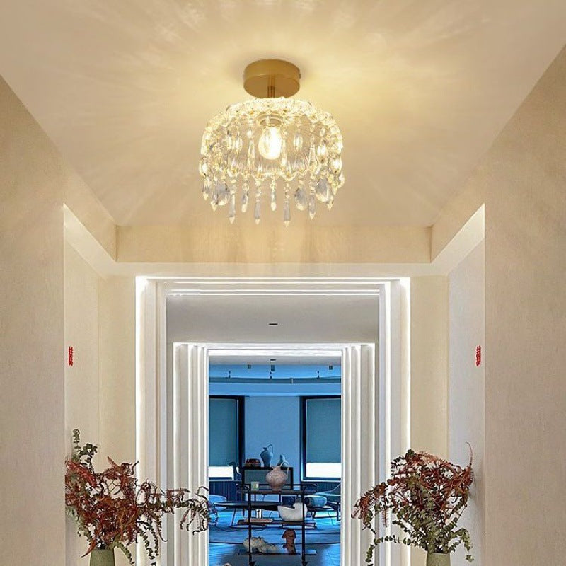 Moderner minimalistischer runder Tropfenkristall-Eisenrahmen-Glasschirm 1-Licht-Deckenleuchte für das Wohnzimmer 
