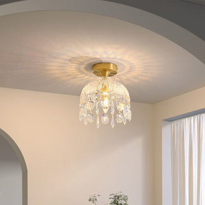 Moderner minimalistischer runder Tropfenkristall-Eisenrahmen-Glasschirm 1-Licht-Deckenleuchte für das Wohnzimmer 