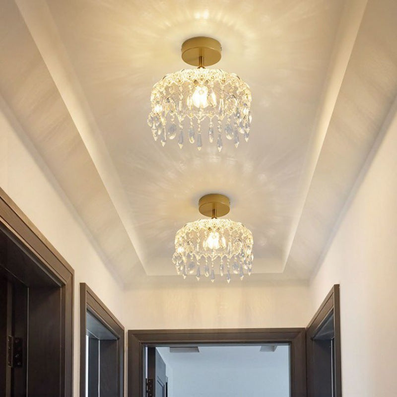 Moderner minimalistischer runder Tropfenkristall-Eisenrahmen-Glasschirm 1-Licht-Deckenleuchte für das Wohnzimmer 