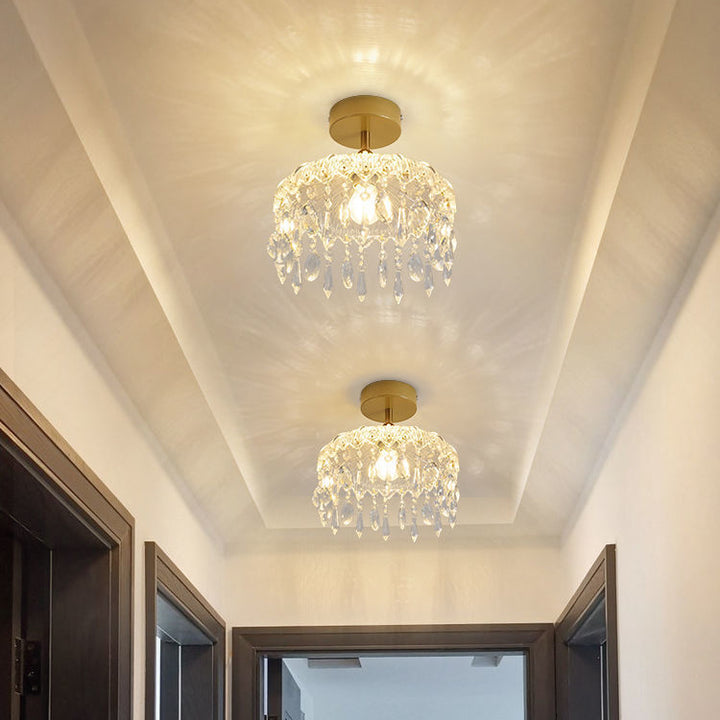 Plafonnier Semi-Encastré 1 Lumière avec Abat-Jour en Verre et Cadre en Fer Cristal en Forme de Goutte d&