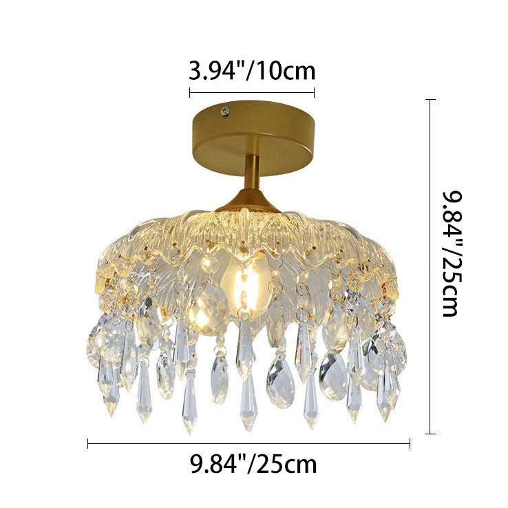 Plafonnier Semi-Encastré 1 Lumière avec Abat-Jour en Verre et Cadre en Fer Cristal en Forme de Goutte d&