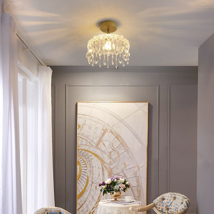Plafonnier Semi-Encastré 1 Lumière avec Abat-Jour en Verre et Cadre en Fer Cristal en Forme de Goutte d&