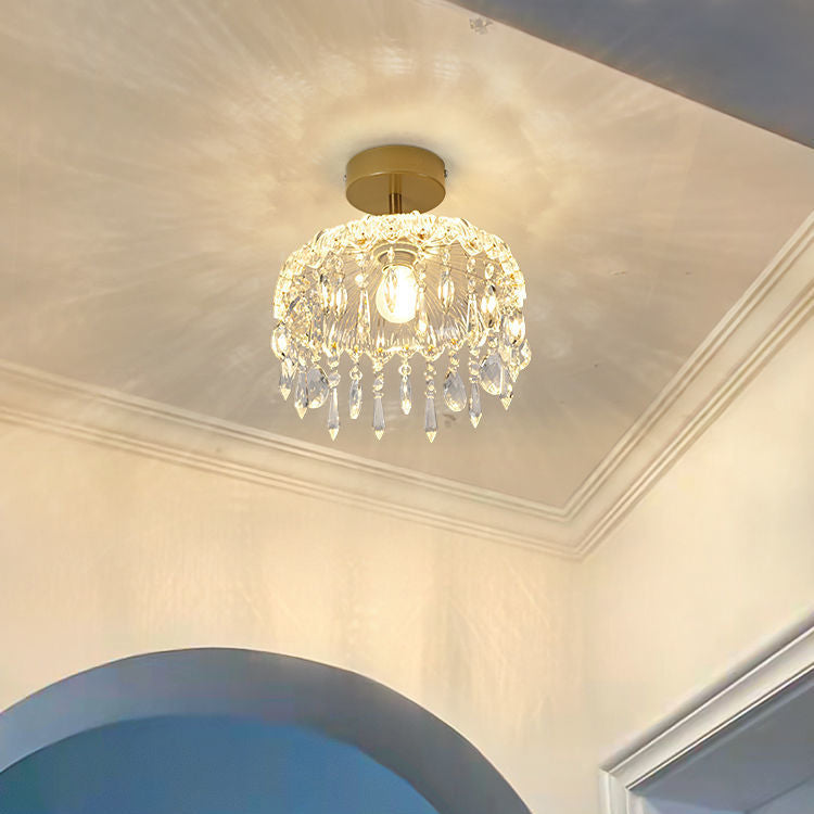 Plafonnier Semi-Encastré 1 Lumière avec Abat-Jour en Verre et Cadre en Fer Cristal en Forme de Goutte d&