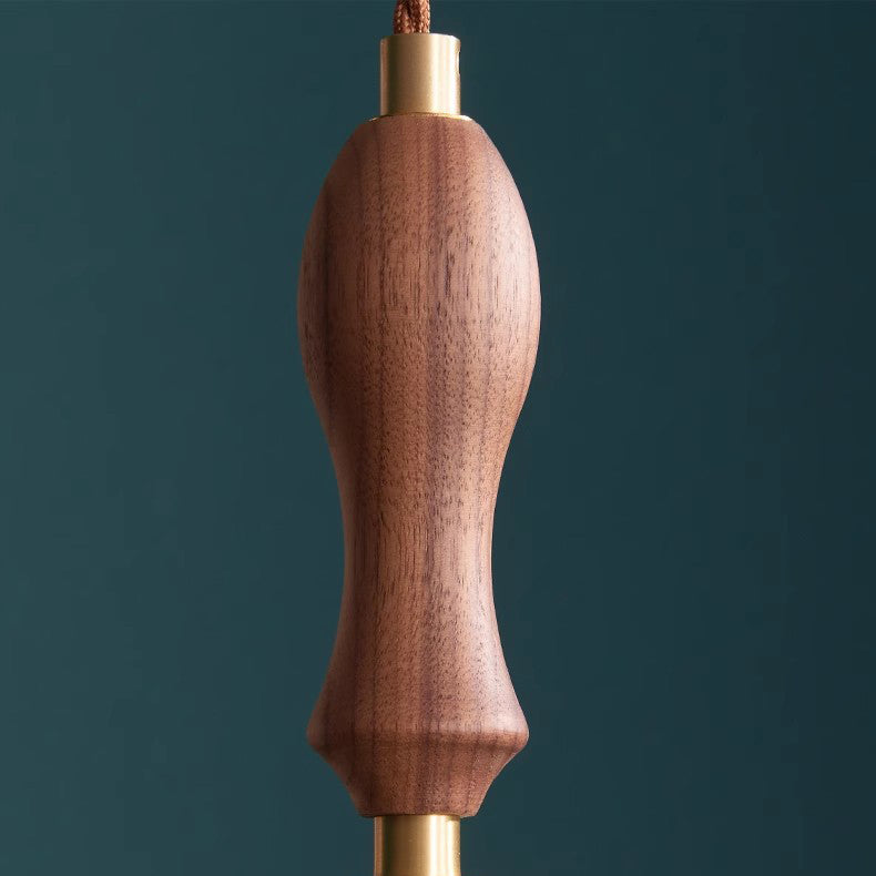 Suspension 1 lumière avec abat-jour en verre, cadre en bois massif et cône rond en laiton traditionnel japonais pour salon 