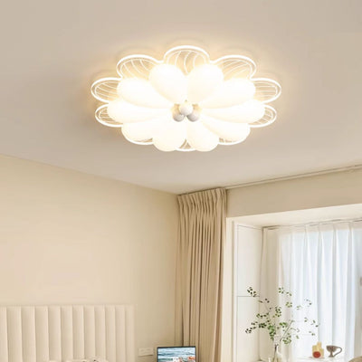 Modern Minimalist Flower Iron PE Shade LED Flush Mount Ceiling Light For Bedroom