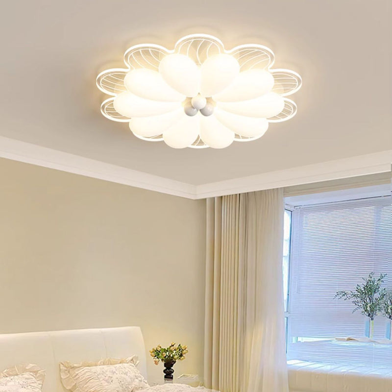 Modern Minimalist Flower Iron PE Shade LED Flush Mount Ceiling Light For Bedroom