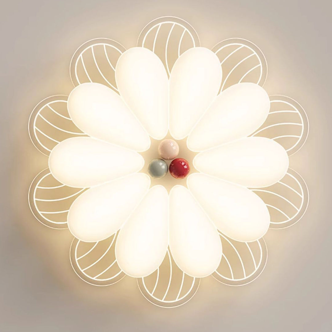 Modern Minimalist Flower Iron PE Shade LED Flush Mount Ceiling Light For Bedroom