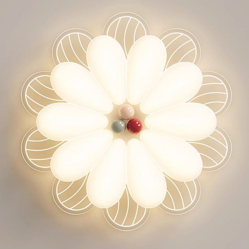 Modern Minimalist Flower Iron PE Shade LED Flush Mount Ceiling Light For Bedroom