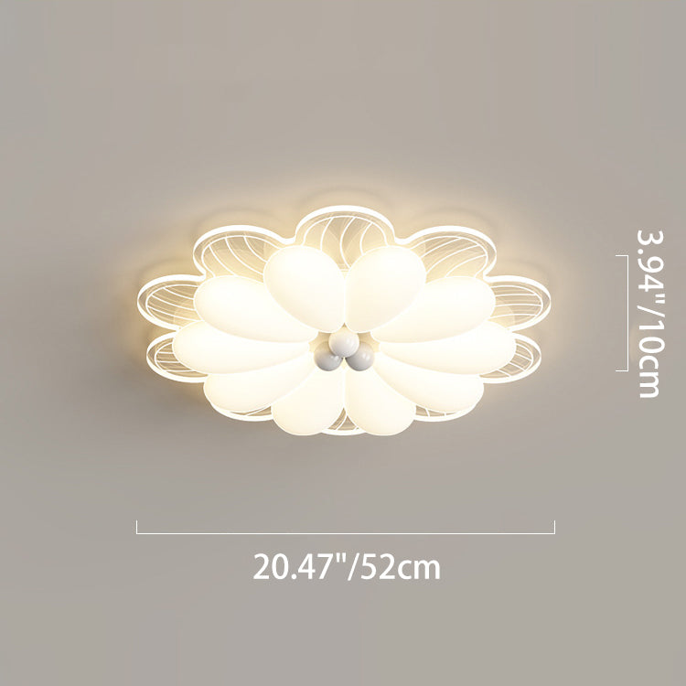 Modern Minimalist Flower Iron PE Shade LED Flush Mount Ceiling Light For Bedroom