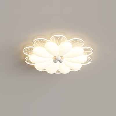 Modern Minimalist Flower Iron PE Shade LED Flush Mount Ceiling Light For Bedroom