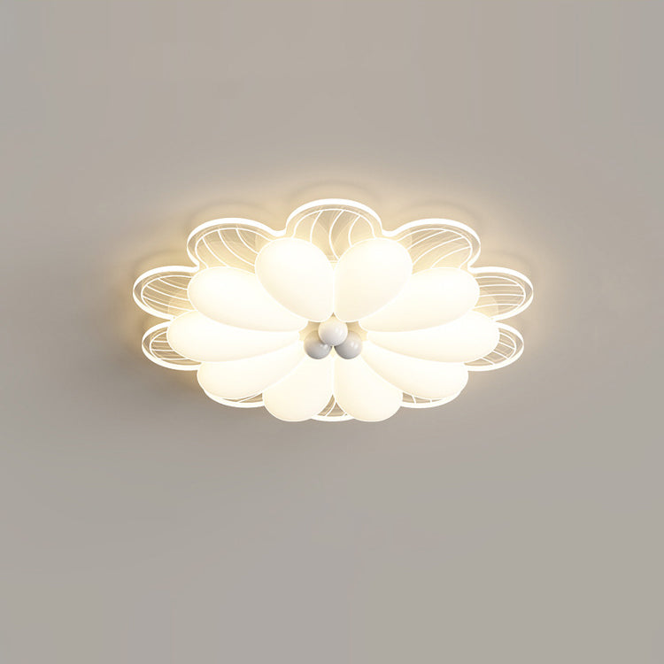 Modern Minimalist Flower Iron PE Shade LED Flush Mount Ceiling Light For Bedroom