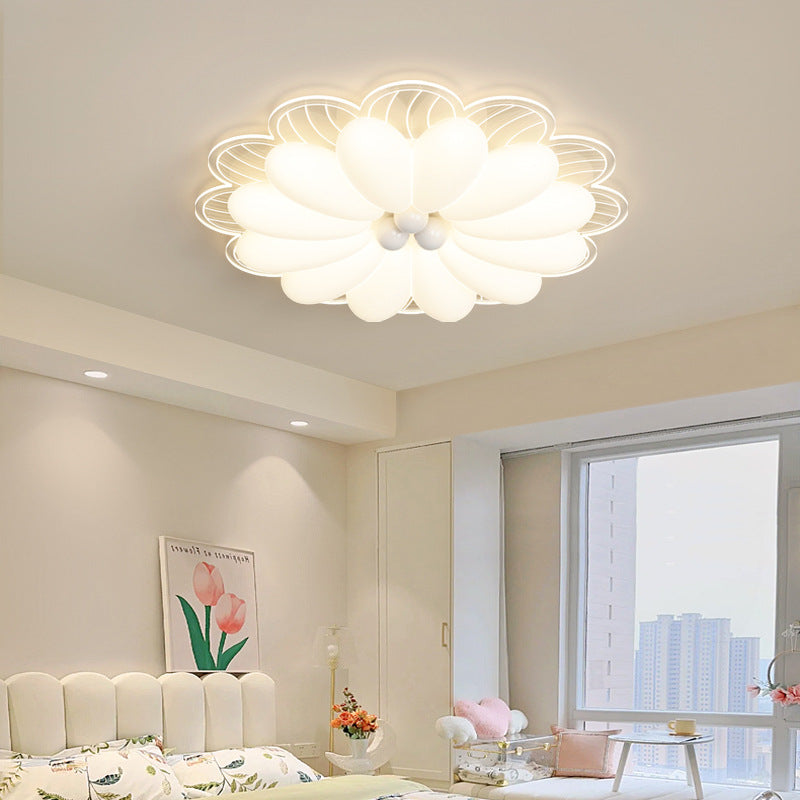 Modern Minimalist Flower Iron PE Shade LED Flush Mount Ceiling Light For Bedroom
