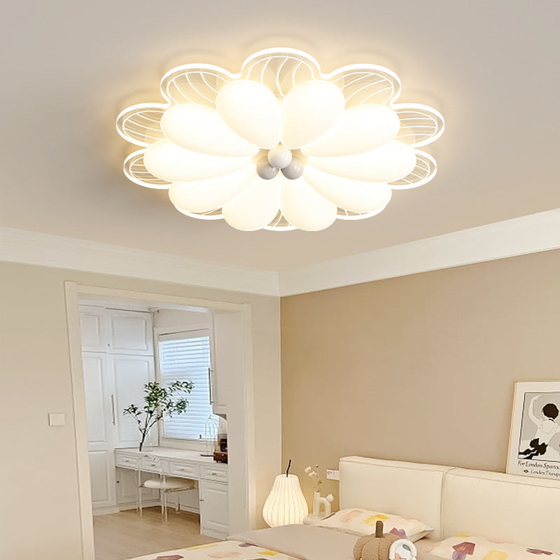 Modern Minimalist Flower Iron PE Shade LED Flush Mount Ceiling Light For Bedroom