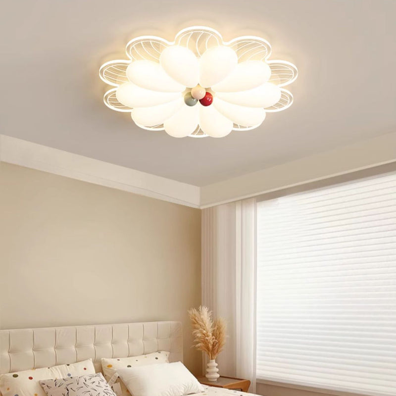 Modern Minimalist Flower Iron PE Shade LED Flush Mount Ceiling Light For Bedroom