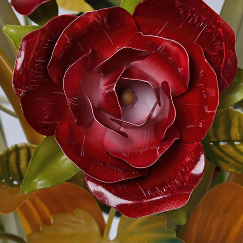 Traditional French Branch Simulation Flower Bouquet Rose Iron Frame Glass Shade 3/5/8 Light Chandelier For Living Room