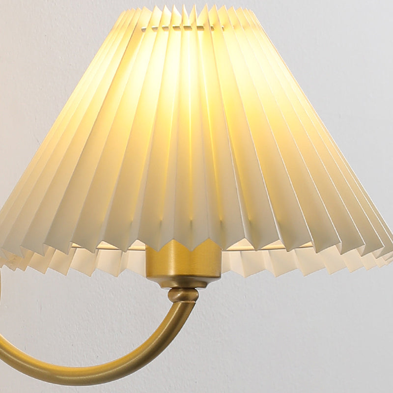 Modern Minimalist Round Cone Curved Rod Fabric Shade Full Copper Frame 1-Light Wall Sconce Lamp For Living Room