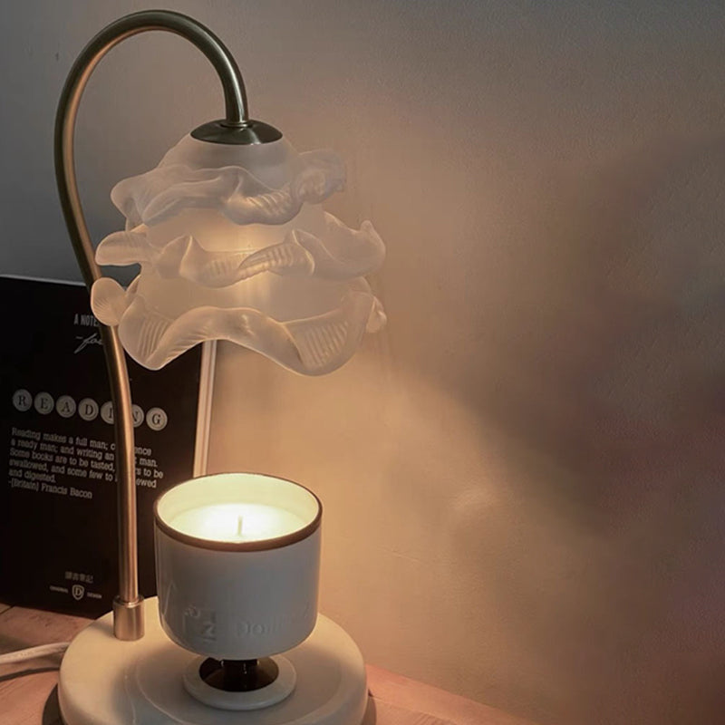 Moderne Minimalistische Gebogene Stange Blumen Marmor Basis Eisenrahmen Glasschirm 1-Licht Aroma Schmelzwachs Tischlampe Für Schlafzimmer 