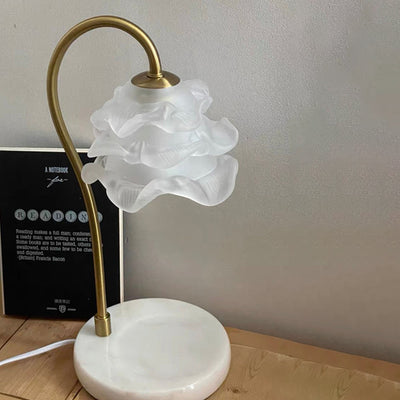 Moderne Minimalistische Gebogene Stange Blumen Marmor Basis Eisenrahmen Glasschirm 1-Licht Aroma Schmelzwachs Tischlampe Für Schlafzimmer 